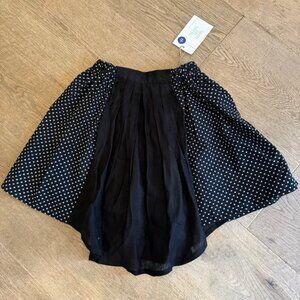 Vintage-Inspired Black Pleated Skirt With Polka Dot Panels & Elastic Waistband